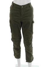 DA Nang Unisex Cargo Cropped Pants Green 100 Cotton Button Size L