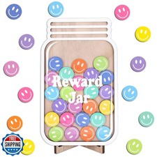 JarThenaAMCS 39 Pcs Smile Face Wooden Reward Jar Colored Happy Face Wood Cuto