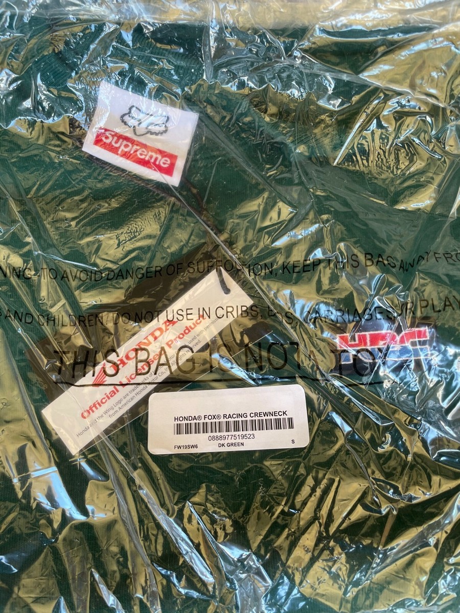 🔥 SUPREME HONDA FOX RACING CREWNECK Dark Green 100 🔥 SUPREME HONDA FOX RACING CREWNECK Dark Green 100