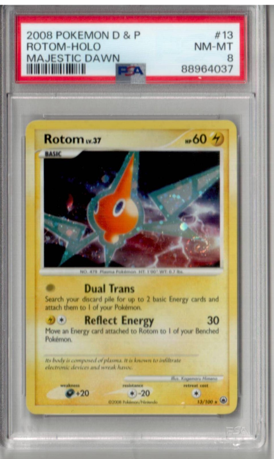 2008 Pokémon DIAMOND & PEARL Majestic Dawn Rotom 13/100 Holo Foil Card PSA 8