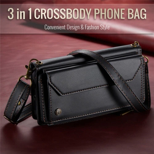 For iPhone 16 15 14 13 12 Pro Max Plus Case Wallet Leather ZIP Bag Strap Cover - Picture 45 of 84