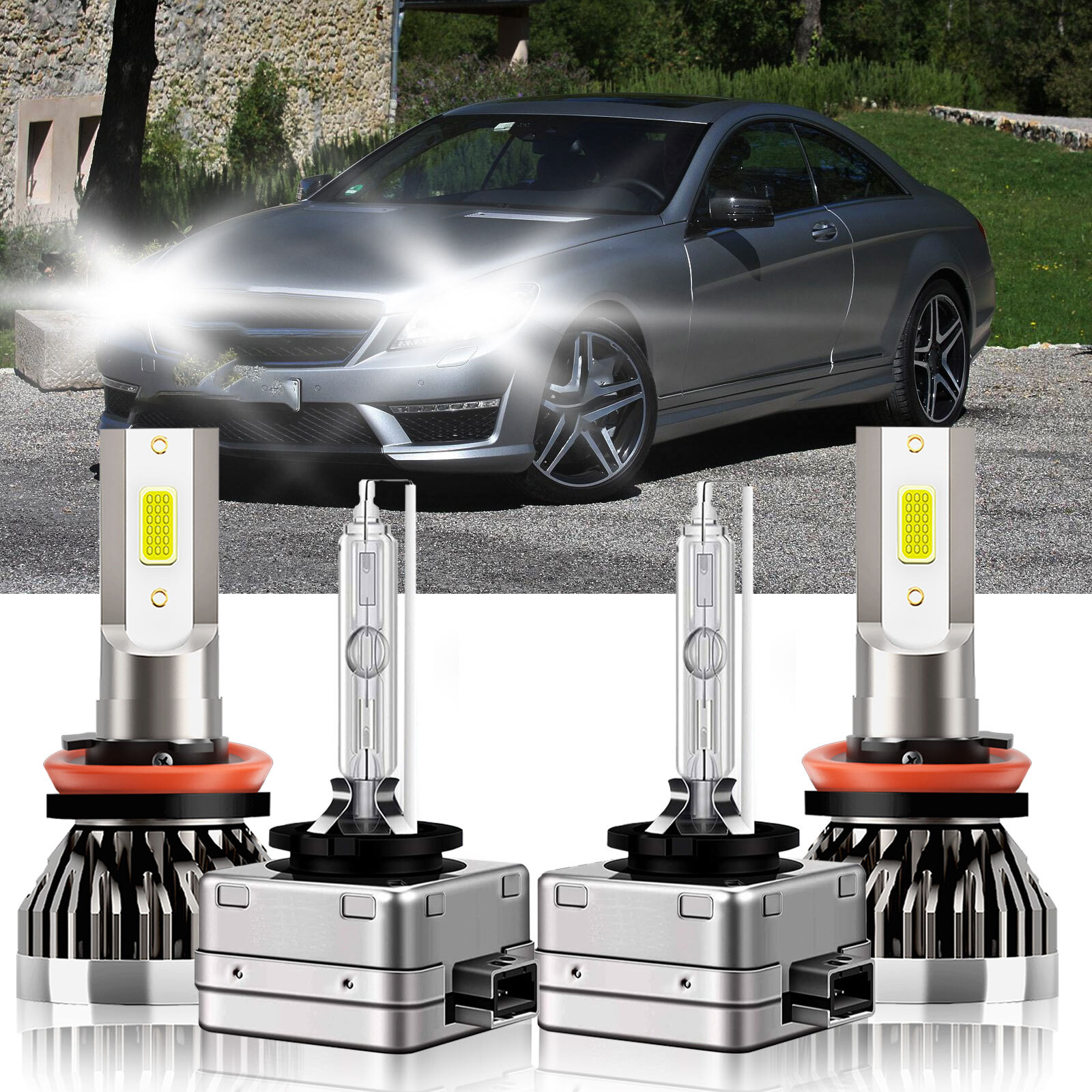 For Mercedes-Benz CL550 2011-2014 4x H11 D1S LED HID Headlight High Low Beam