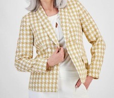 Kasper Women's Gold Houndstooth Faux Double-Breasted Jacket Size 14