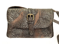 Patricia Nash Small Brown Leather Distressed Foiled Torri Crossbody Bag