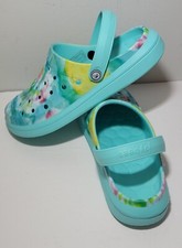  Boys Sz 7 Girls Sz 9 Joybees Clog Graphic Blue Aqua Washed Tie Dye