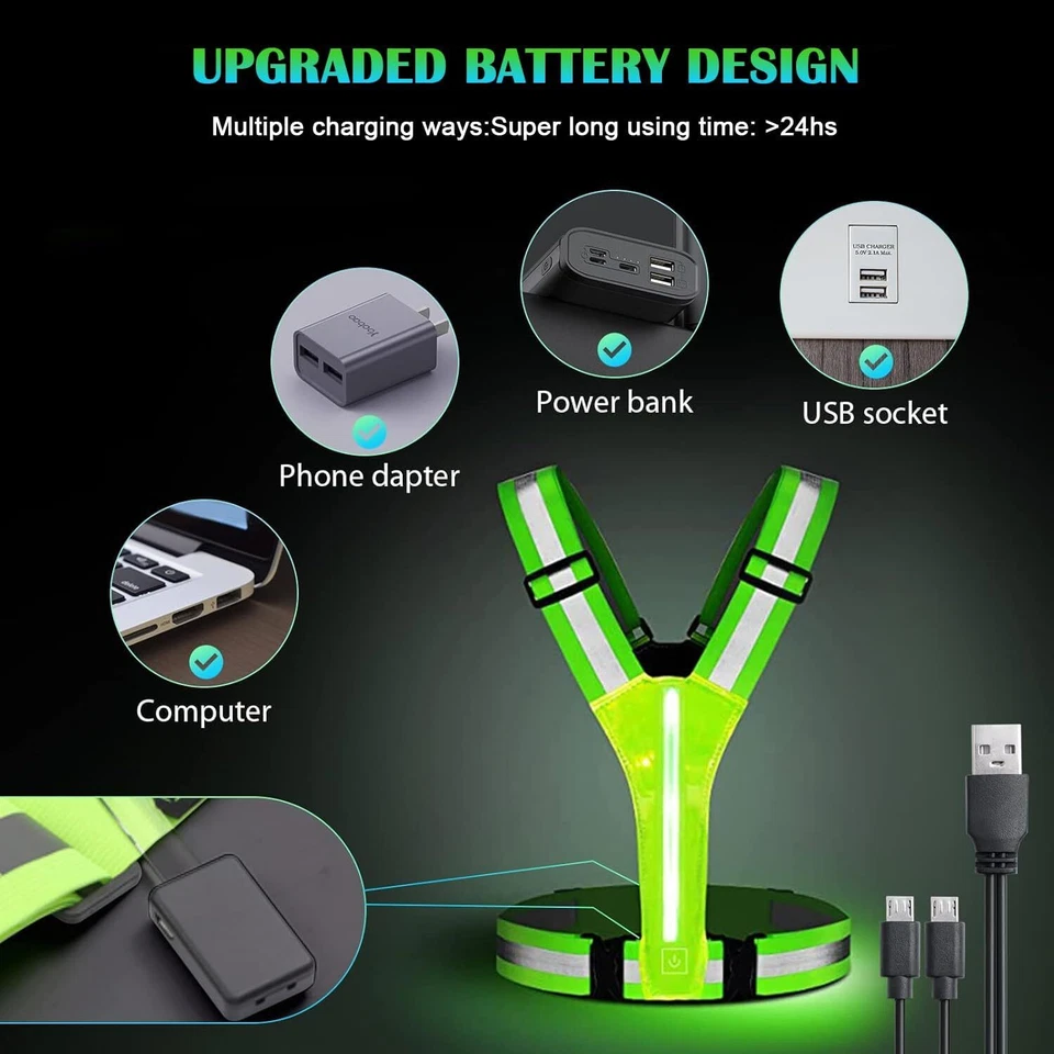 LED Reflective Running Vest Light For Night Jogging and Cycling Traffic Safety - Image 4 of 4