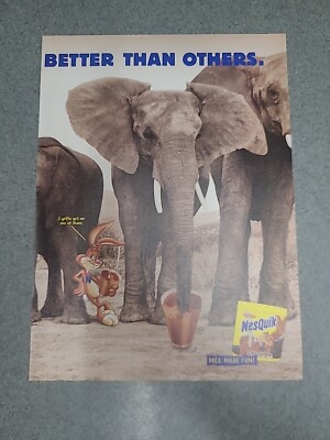 Nesquik Chocolate Elephants Print Ad 2000 8x11 Wall Art Decor 