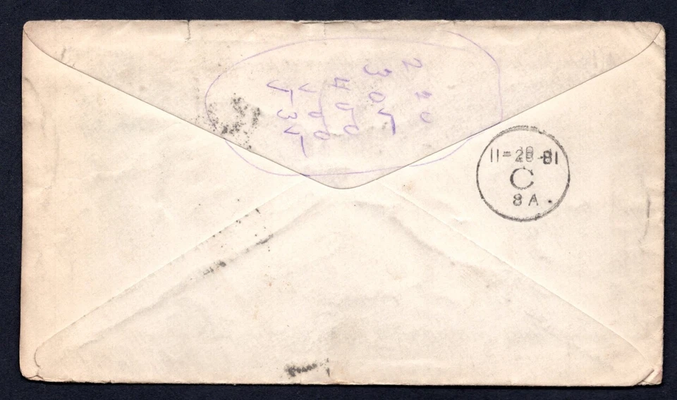 US 1881 PHILADELPHIA, PA. TO BOSTON FANCY "1" IN TRIPLE CIRCLE CANCEL RAIL ROAD - Image 2 of 2