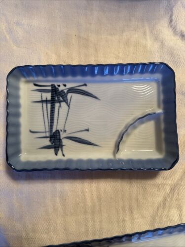 SET oF 4 Sushi Plates 8” Long Blue Plate Only Made In Japan Vintage