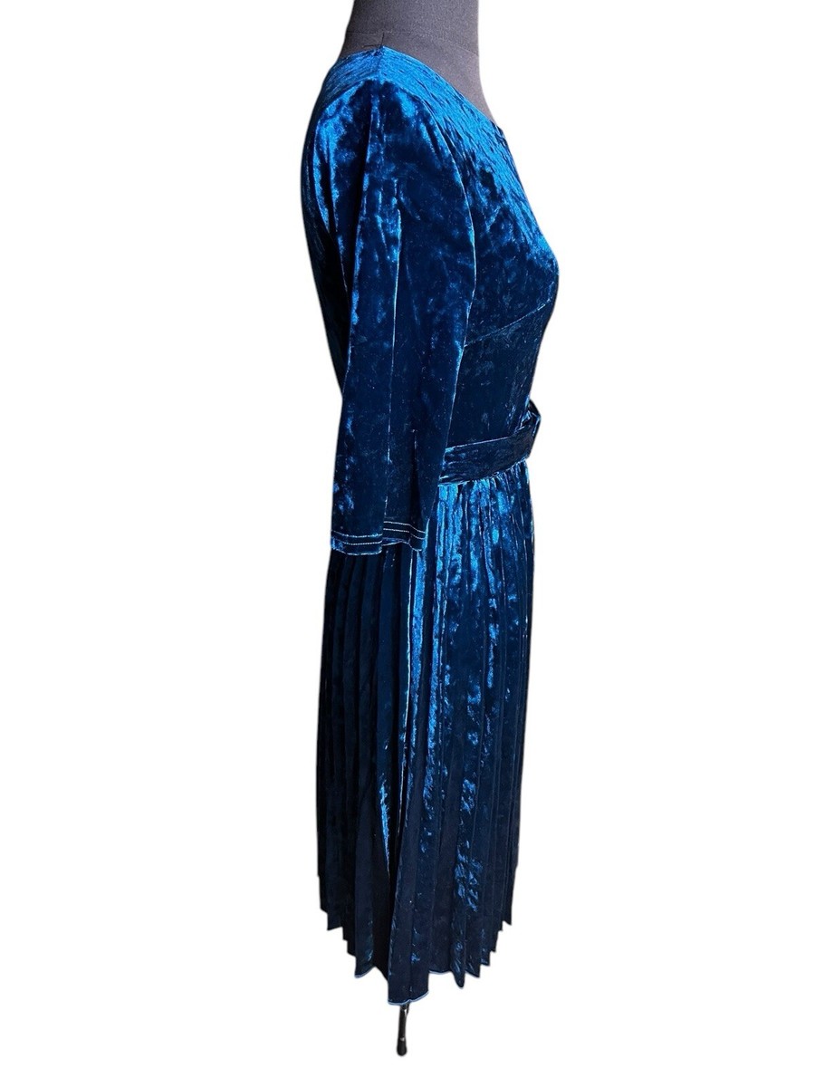 blue velvet pleated dress Evelyn Halter Midi Dress – Pale Blue Halter Dress