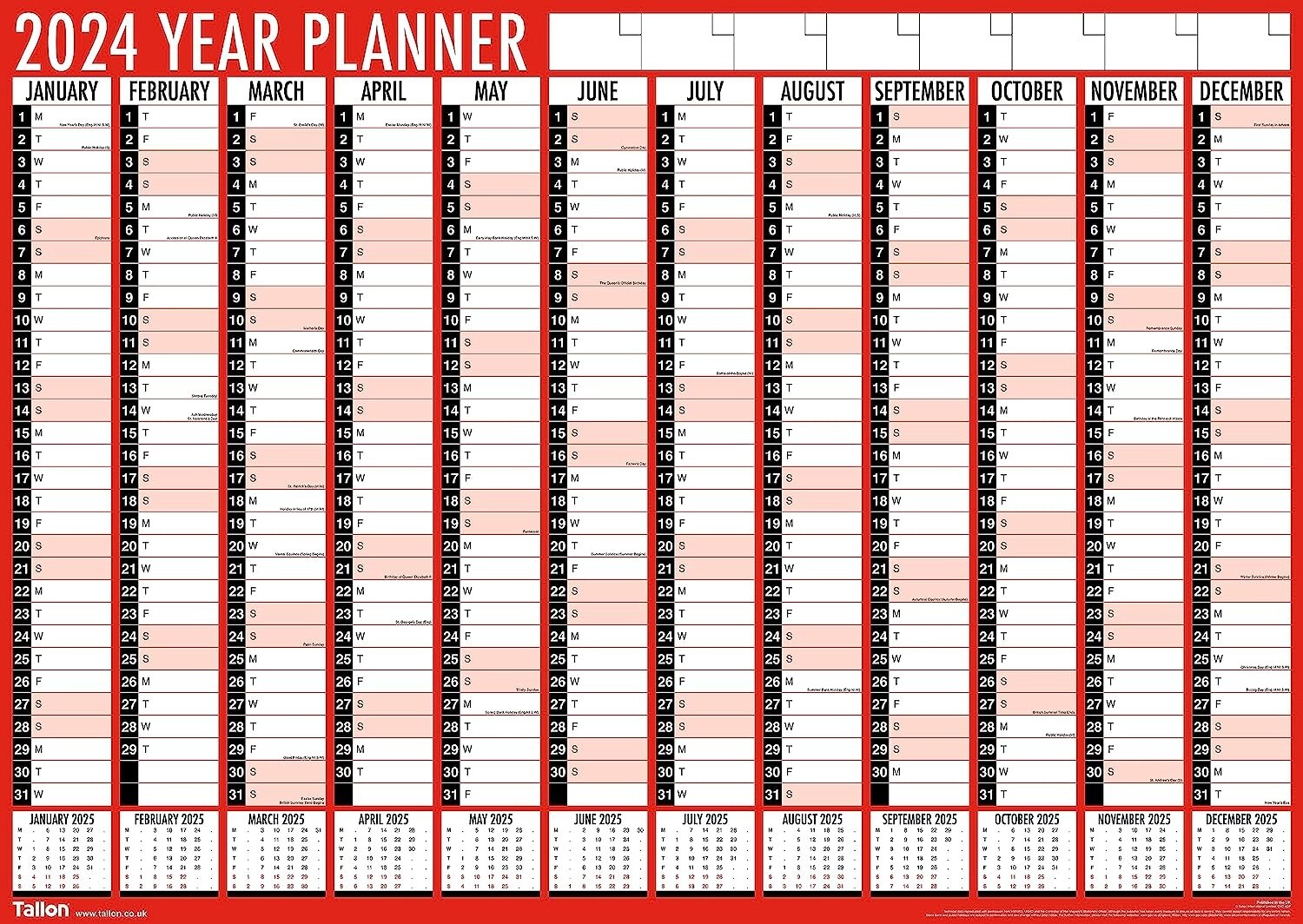 Ensemble de planificateur mural 2024 - Grand format A1 (90 x 58 cm