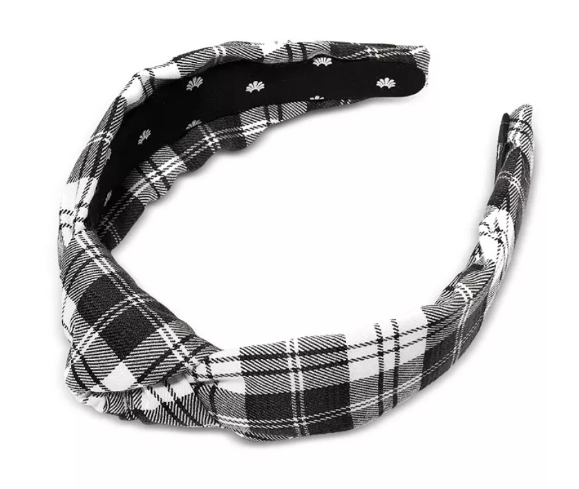 НОВИНКА С БИРКАМИ Lele Sadoughi, повязка на голову из хлопка в клетку, ЗАВЯЗАННАЯ узлом, ЧЕРНЫЙ ТАРТАН