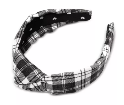 NEW W TAGS Lele Sadoughi Plaid KNOTTED Cotton Headband BLACK 