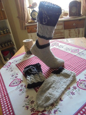 Trachtenstrümpfe Loferl Wadenstrümpfe Handarbeit gestrickt Stutzen grau Gr 42/43