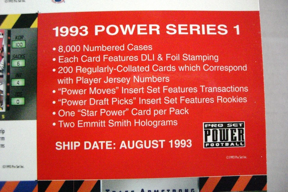 1993 PRO SET POWER SERIES 1, FOOTBALL, UNCUT NINE CARD SHEET, PROTOTYPE CARDS  - Image 4 of 4
