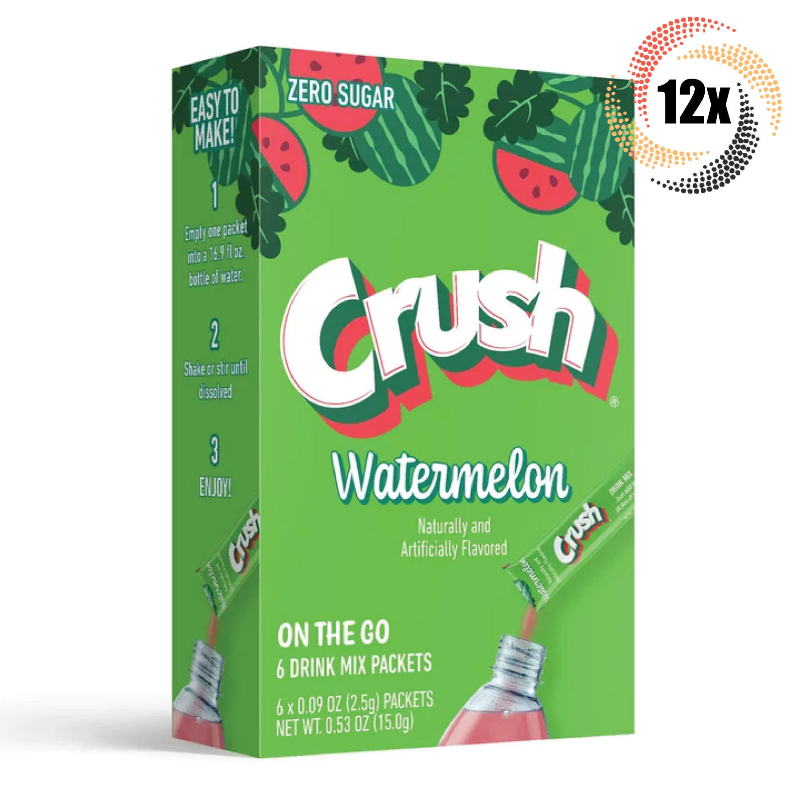 12 упаковок смеси для приготовления арбузного напитка Crush Watermelon Drink Mix Singles To Go | 6 палочек в упаковке |53 унции