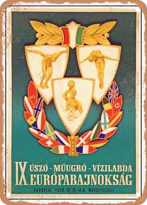 METAL SIGN - 1958 European Championship of Swimming Budapest Vintage Ad