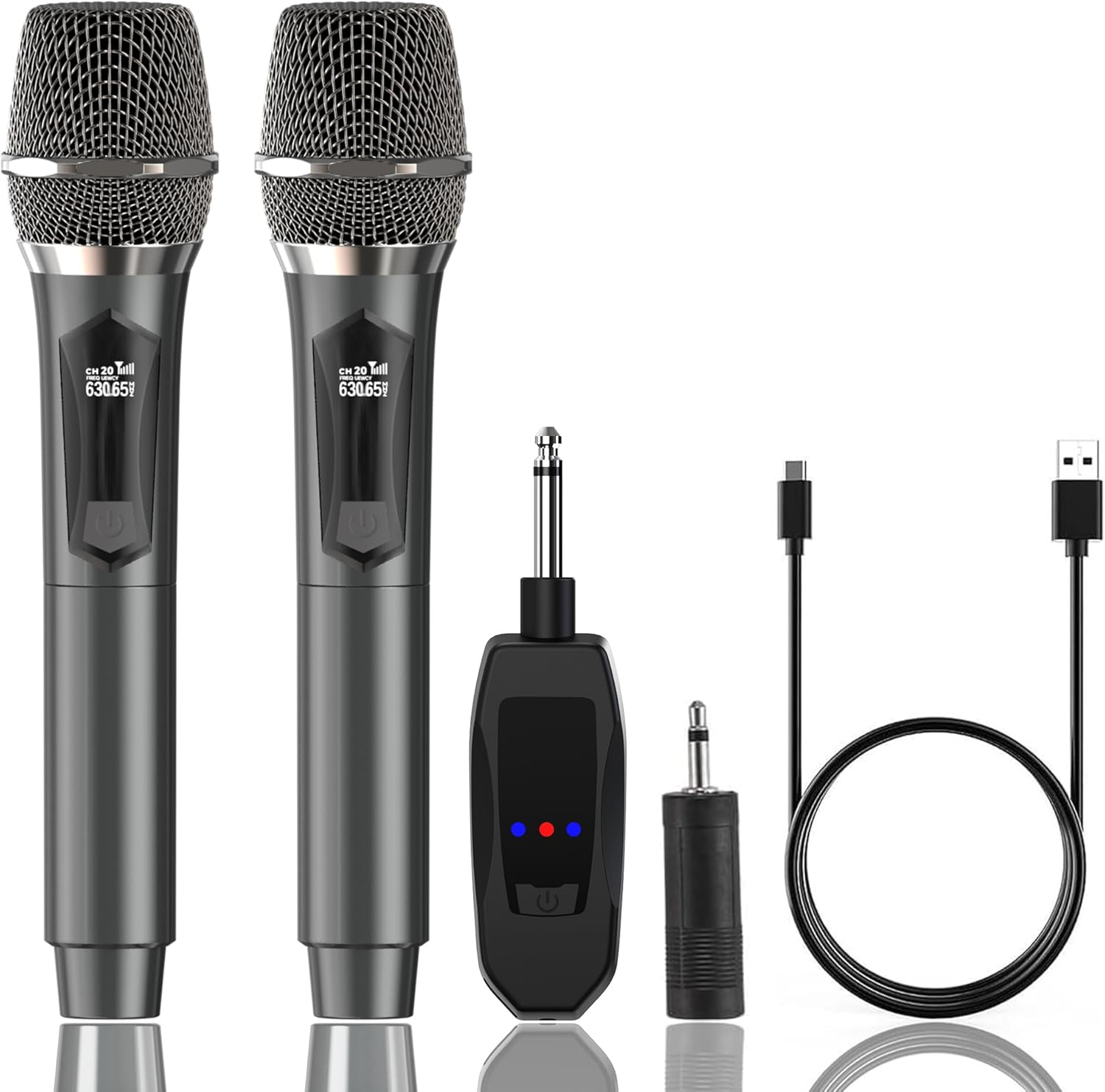 Wireless Microphone Dual Handheld Cordless Microphone System Rechargeable Speech
