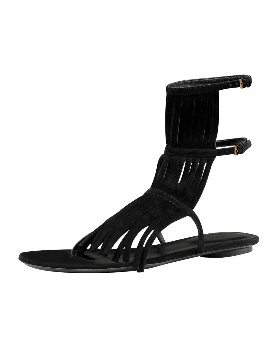 GUCCI BECKY Iconic Black Fringe Gladiator Thongs Sandals EU 37 I