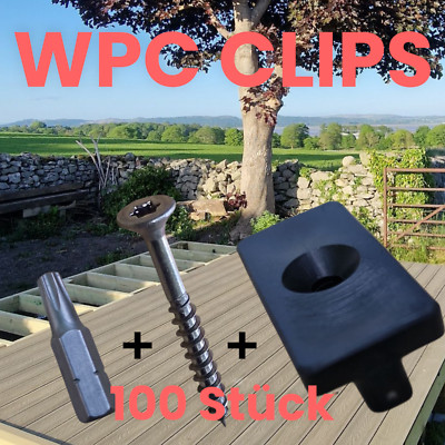 SET 100 X  WPC 7 mm Montageclips für Terrassendielen Mit Schrauben TX 4 X 35 A2