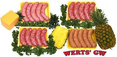 20 lb. Mild Bratwurst Sampler-Cheese-Pineapple-Beer-Original Brats-From