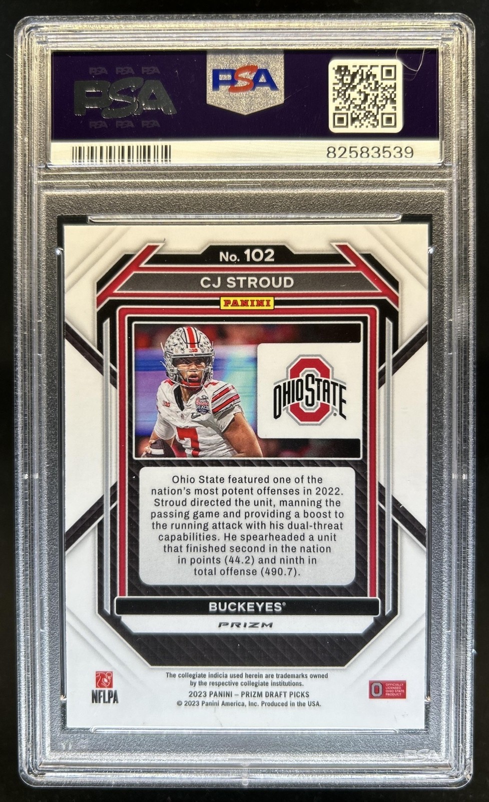 2023 Panini Prizm Draft Picks C.J. Stroud RC Prizm Snakeskin Rookie #102 PSA 9 view 2