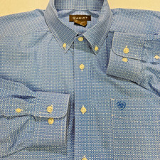 Ariat Leo Classic Shirt Men XL Blue Geometric Button Down L/S