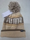PUMA Unisex Pom-Pom Adjustable Striped Beanie Hat Beige / Brown
