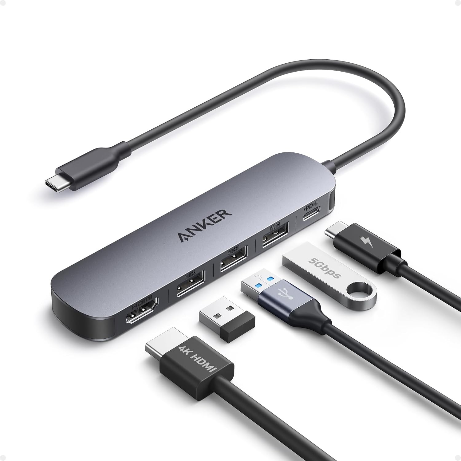 Anker USB-C Hub 5-in-1 4K HDMI Multiport Adapter 90W Power Delivery 3x USB-A