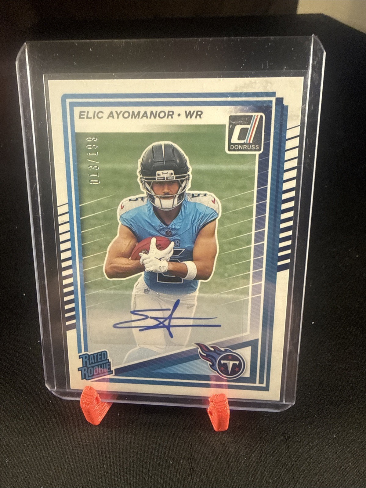 2025 Panini Donruss WR Elic Ayomanor AUTO Rated ROOKIE 13/199 Titans