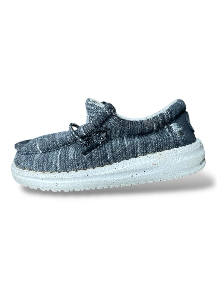 Hey Dude Wally 学步儿童弹力鞋 6K 码黑色灰色舒适 — 第 3/4 张图片