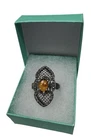 Vintage Sterling Silver Marcasite Ring w/ Amber Cabochon | Size 9.5 | 925 PAS