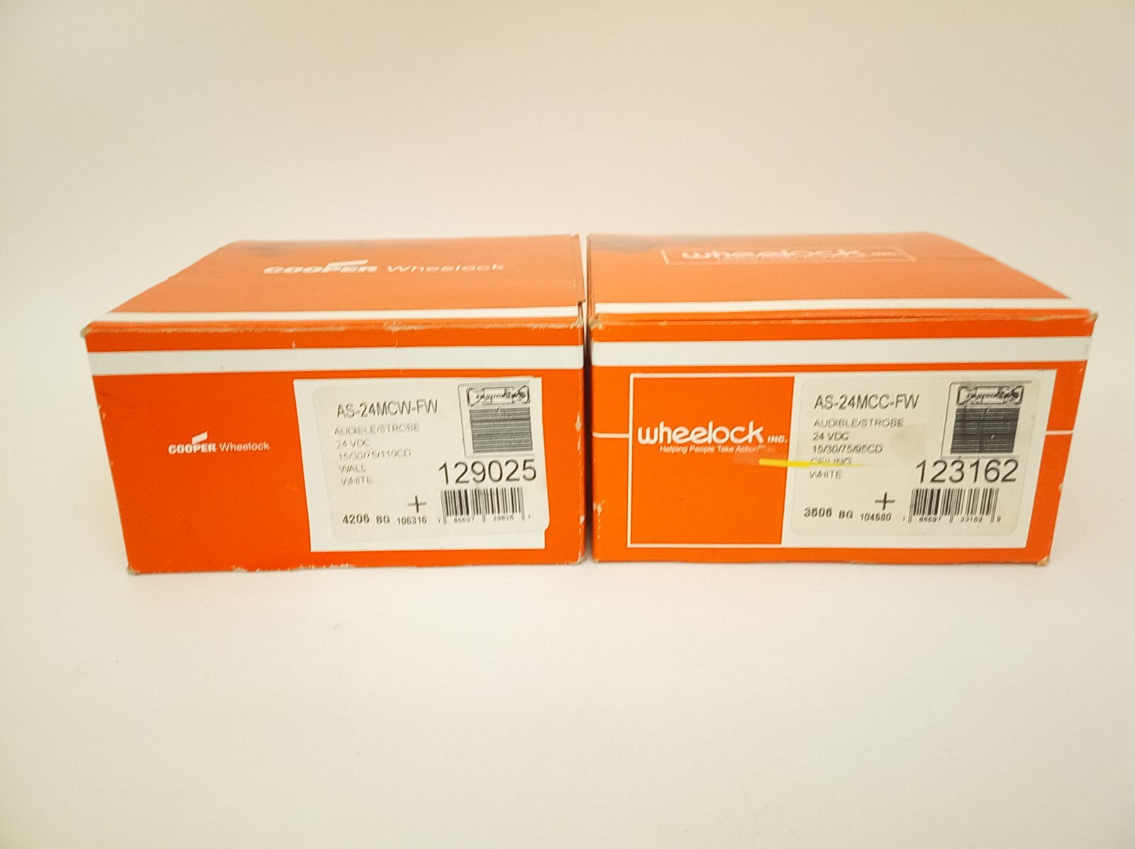 2 Cooper Wheelock fire alarm audible strobe 24v dc As-24 MCC-fw white + orig box