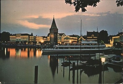 Lindau Lake Constance at the Harbour at Night Tower Ferry Ship