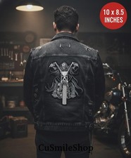 Large Grim Reaper Embroidered Patch Motorcycle Riding Biker Leather Jacket Back