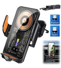 Wireless car charger with automatic clamping and wireless phone charging black