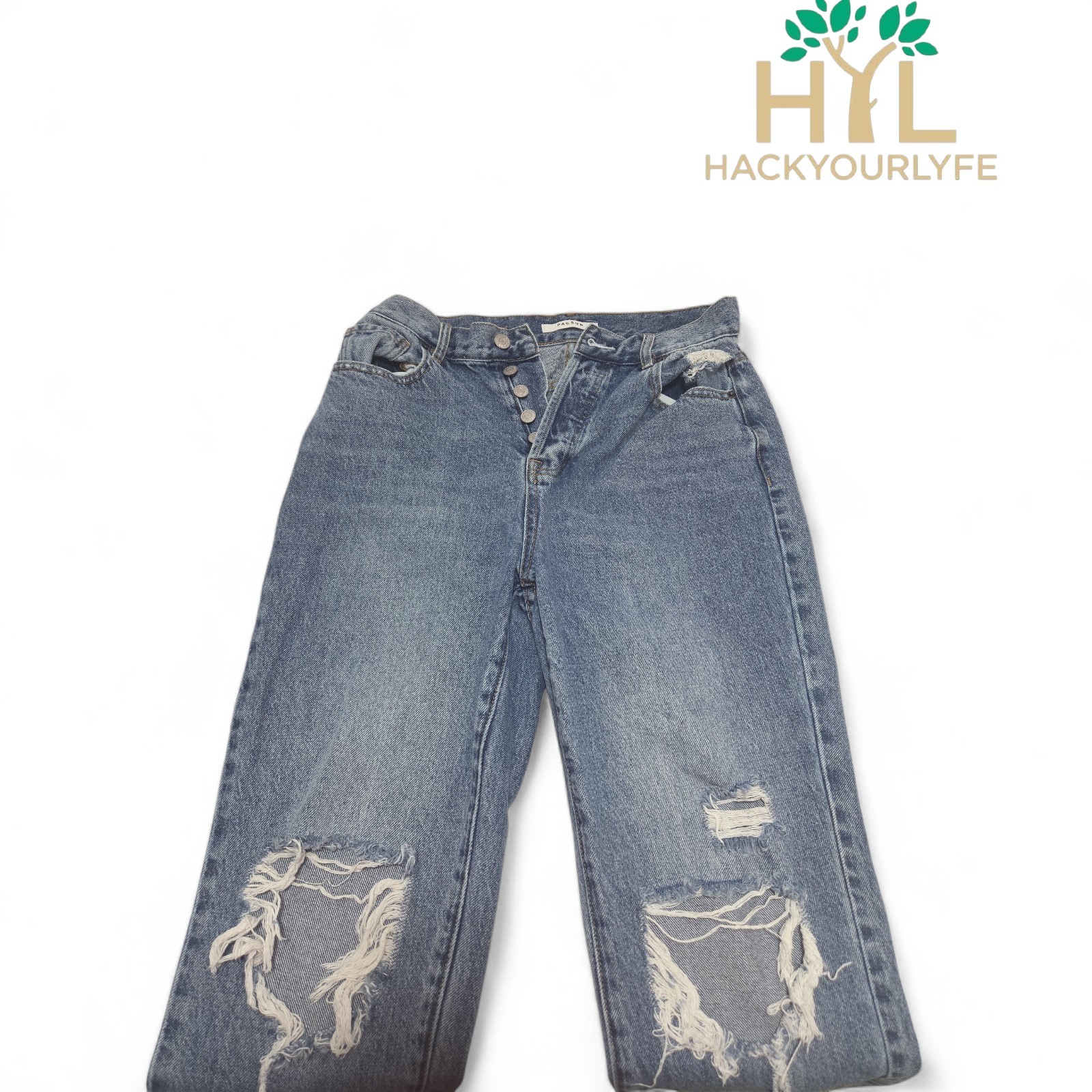 PacSun Mom Jeans Light Wash Denim Distressed Womens Size 28 Button Fly Used-image