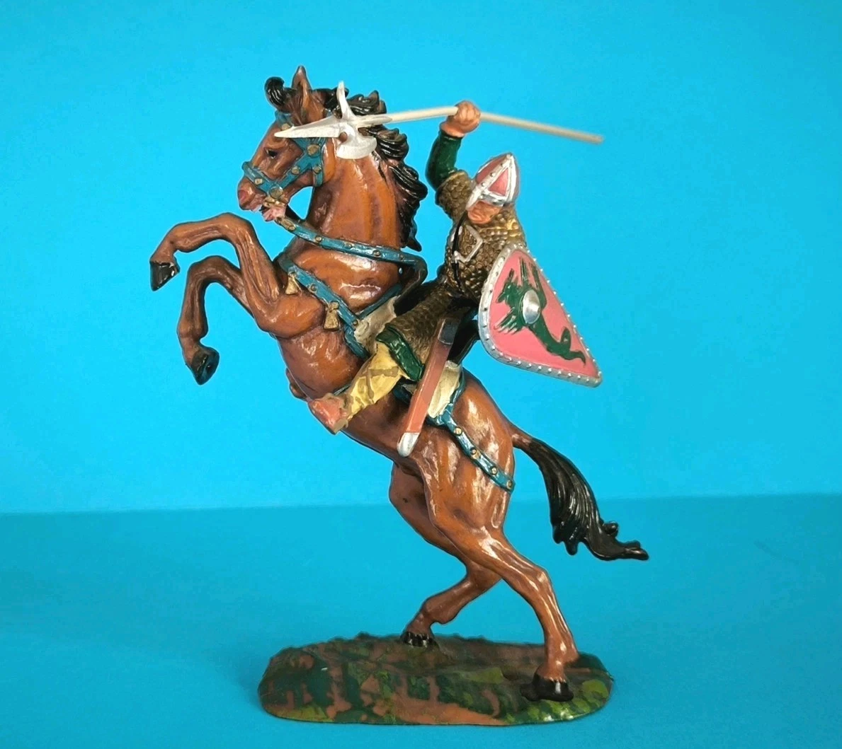 Figurine Elastolin – Chevalier Cavalier Moyen Âge, 1:32 (60mm), Plastique Peint, état Impeccable