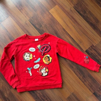 Disney 100 Red Princess Graphic Sweatshirt Kids Large Belle Ariel Tiana P Patch - Image 1 of 4