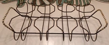 Vintage Mid-Century Modern Glass Caddy Rack Black Metal Barware 8 Spots