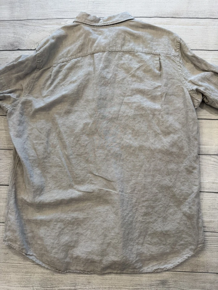 GAP Shirt Mens XL Gray Linen Cotton Short Sleeve Button Up Casual Pocket Summer - Image 4 of 4