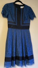 Eliza J Size 2 Lace Fit & Flare Dress Pockets Cocktail Wedding Blue Black