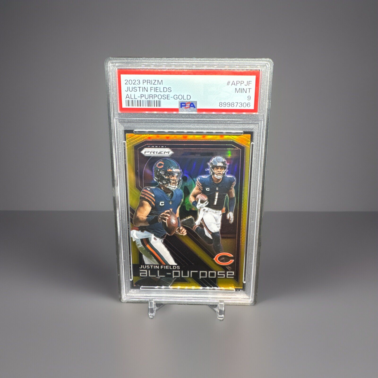 2023 Panini Prizm Justin Fields All-Purpose Gold prizm 7/10 PSA 9 PMJS