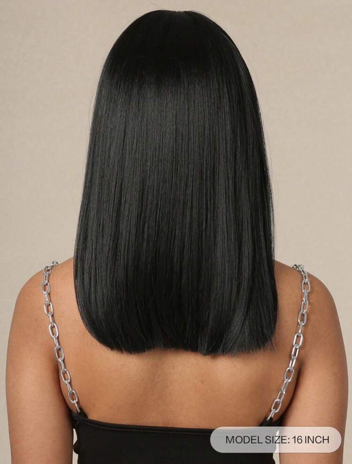 Perruque synthétique noire frange 40cm solution perte de cheveux et 4 bonnets doux - 4