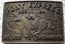PONY EXPRESS St. Joe To Sacramento NEW VINTAGE 70's BRASS BELT BUCKLE