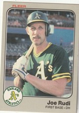 FREE SHIPPING-MINT-1983 Fleer Joe Rudi #532 A'S PLUS BONUS CARDS