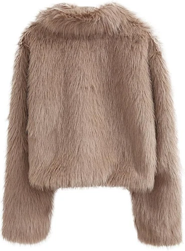 Women' Faux Fur Short Long Sleeve Jacket Zipper Warm Coat Faux Fur - Foto 13 di 28