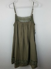 Lulus Womens Spaghetti Strap Army Green Dress SZS Crochet Adjustable Mini   A13