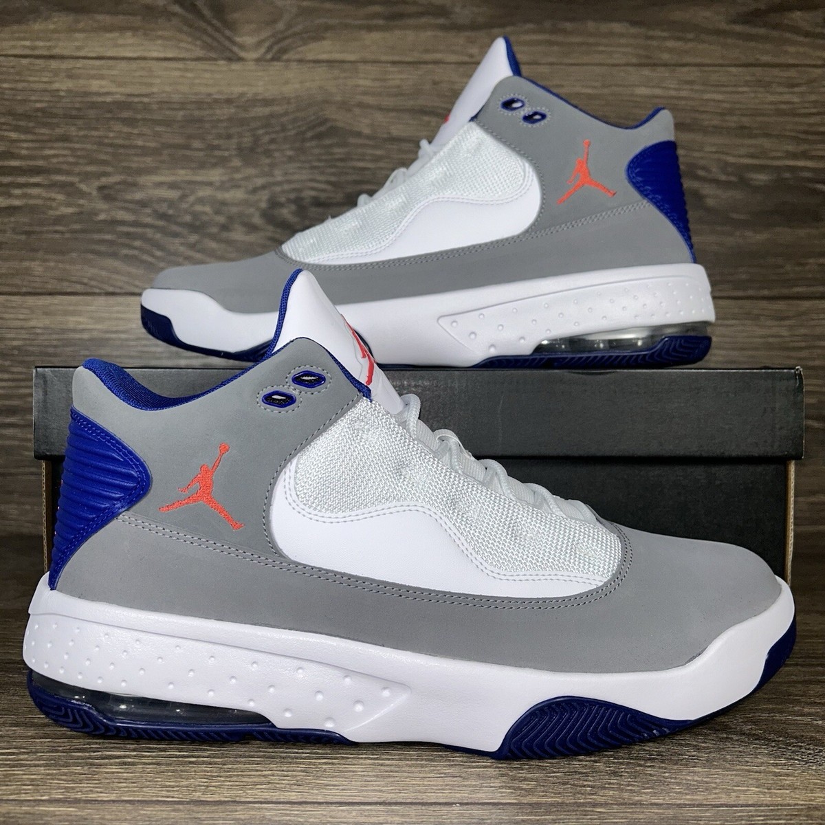 Nike Men's Jordan Max Aura Gray Royal Blue Athletic Basketball Shoes  Sneakers