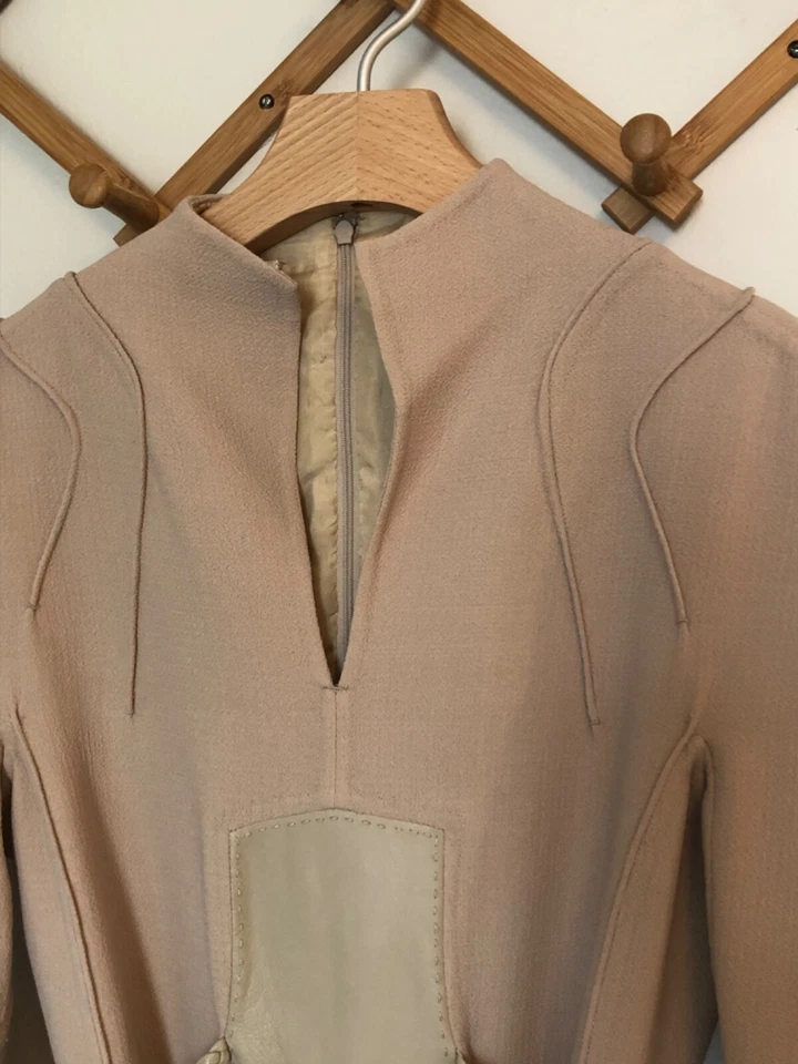 Nuevo con etiquetas Impresionante Vestido Chado Ralph Rucci Lana y Cuero Talla 8 EE. UU. Foto 4 de 4